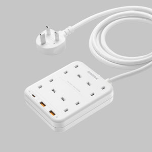 Momax ONEPLUG 4-Outlet Power Strip With USB (White)
