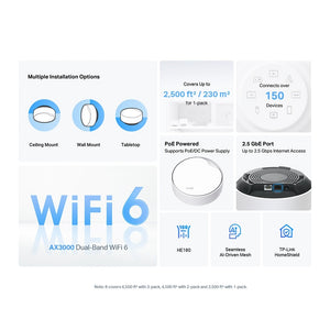 TP-Link AX3000 Whole Home Mesh WiFi 6 System with PoE (Pack of 3)