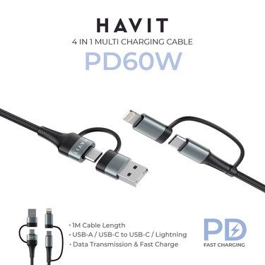 Havit CB6244 4-in-1 USB Cable Black+Grey
