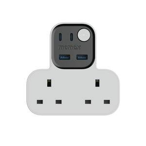 Momax 1-Charge Work Flow T-shaped Extention 2 Socket with USB (White)