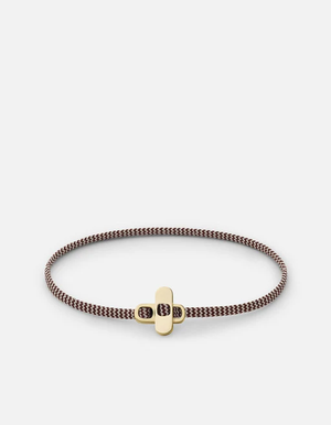 سوار من Metric مصنوع من حبل بقطر 2.5 مم، مطلية بالذهب - أحمر مع خطوط رمادية فاتحة.