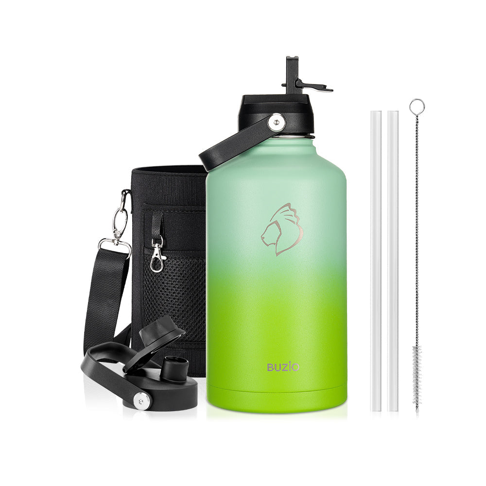 Buzio Duet Series Water Bottle with 2 Lids and Sleeve 1.9L - Gradient Green