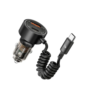 Porodo 60W Dual Port Transparent Aluminum Car Charger Integrated Type-C Cable - Black