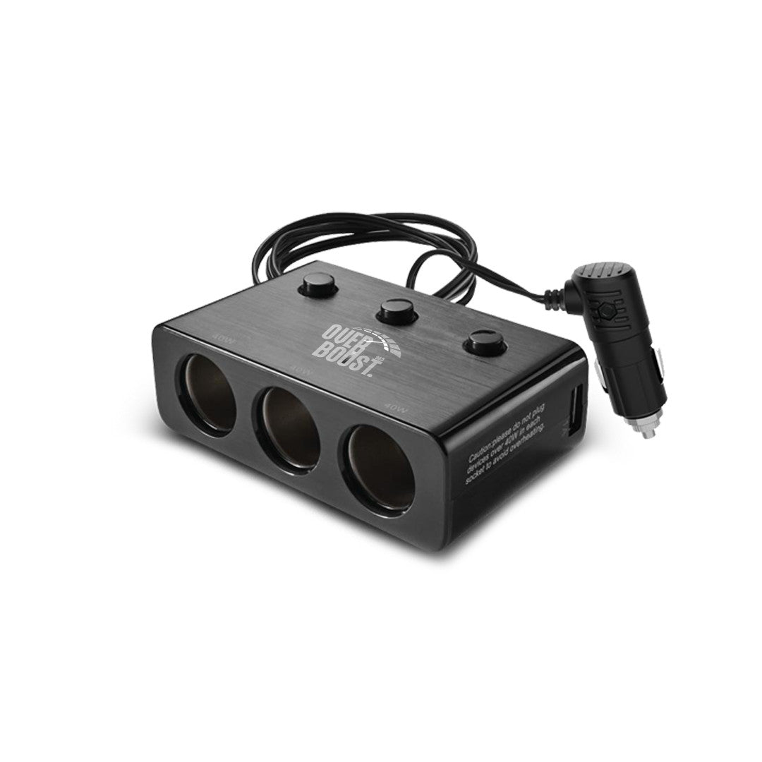 OBCA 3-in-1 Car Cigarette Lighter Adapter with 2 USB Ports for Fast Charging - Black