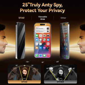 واقي شاشة OTAO Rock Glass المضاد للخصوصية (غطاء كامل) - iPhone 16 Pro Max