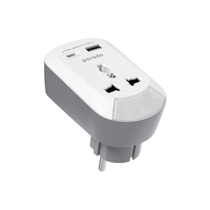 Porodo Universal AC Socket EU Plug Adapter Nightlight/USB-A /USB-C - White