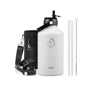 Buzio Duet Series Water Bottle with 2 Lids and Sleeve 1.9L - White