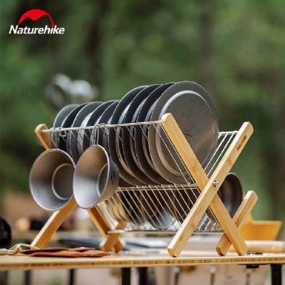 Naturehike Stainless Steel Folding Drain Rack Bamboo - Wood