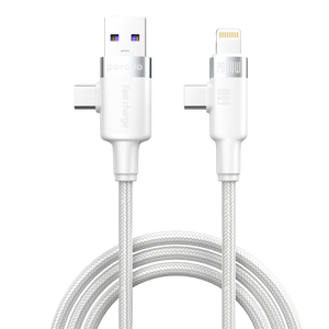 Porodo Dual Connector Universal Cable Lightning, Type-C, USB-A White