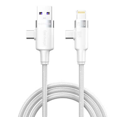 Porodo Dual Connector Universal Cable Lightning, Type-C, USB-A White