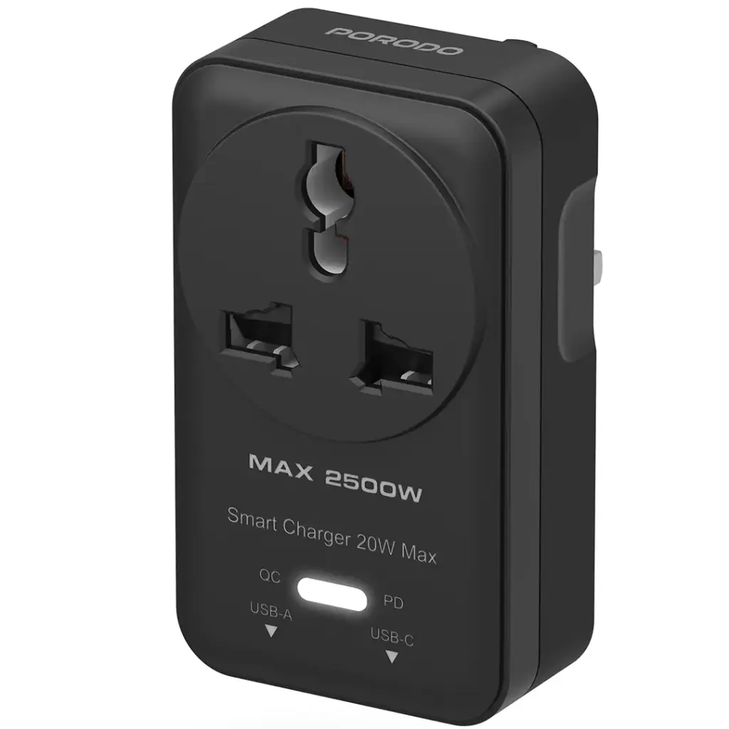 Porodo Velocitas Universal AC Wall Socket - Black
