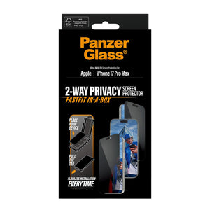واقي شاشة PanzerGlass للحفاظ على الخصوصية (في اتجاهين) لهاتف iPhone 17 Pro Max | تصميم فائق الاتساع مع أداة EasyAligner