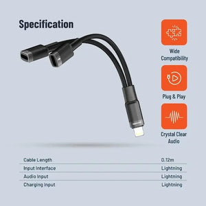Porodo Lightning Connector Audio & Charge Adapter(0.12m)