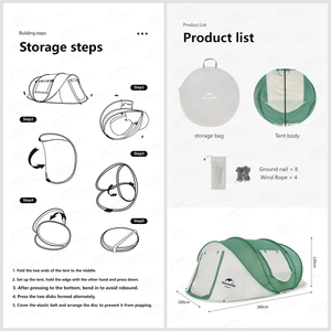 خيمة  3-4 أشخاص بتصميم يتم فتحها تلقائيًا بواسطة اليد من ناتشر هايك - اللون الأخضر والرمادي