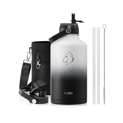 Buzio Duet Series Water Bottle with 2 Lids and Sleeve 1.9L - Black White