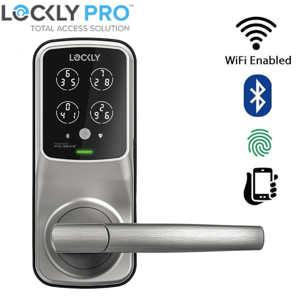 قفل Lockly Lux Compact Mortise Edition ببصمة الإصبع، بتصميم بديل لأقفال المقابض - نيكل ساتان