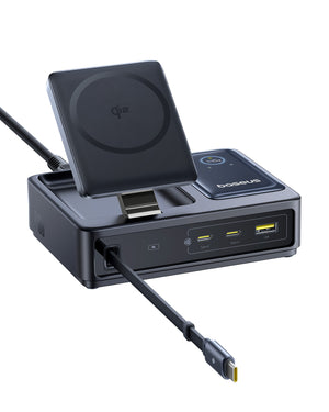 Baseus NOM5-in-1 Desktop Charger 3C+U 140W EU Qi2 Wireless Charging+Retractable Cable+Digital Display Cosmic Black