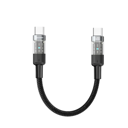 Porodo Braided Cable Transparent USB-C To USB-C Fast Charge & Data 35cm/1.1ft - Black