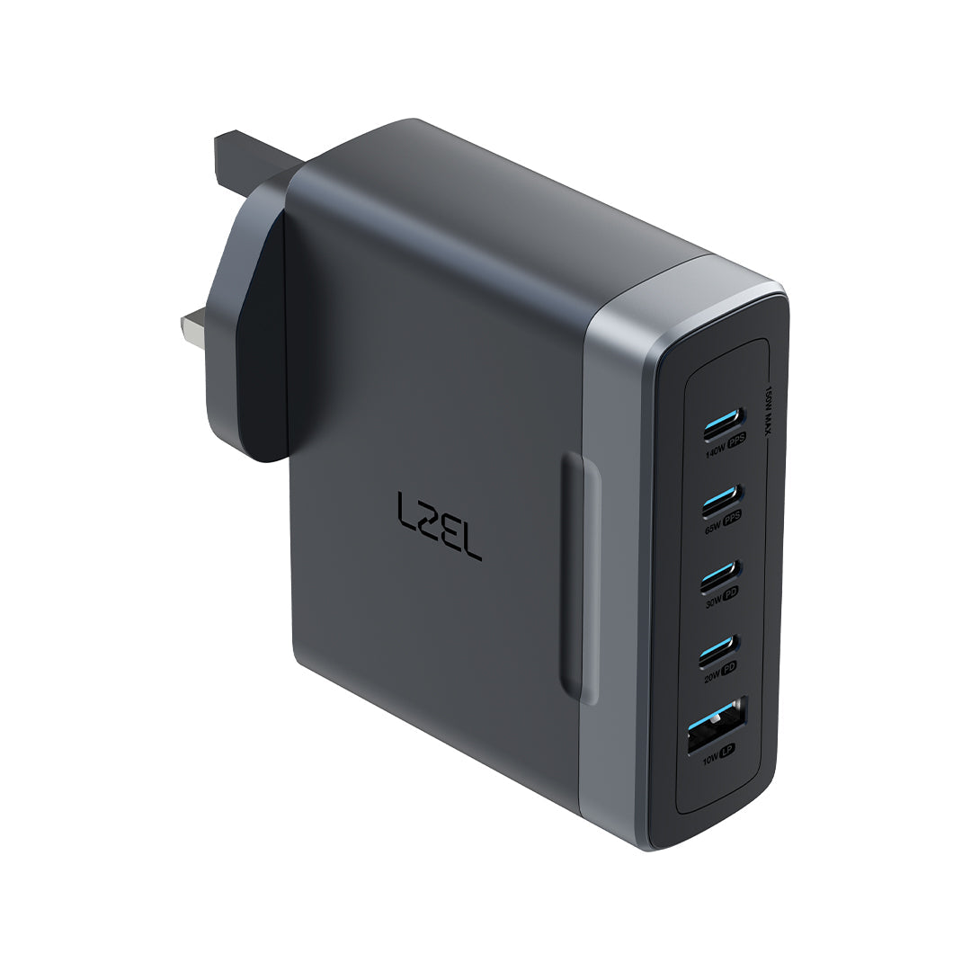 LZEL VoltixStation 150W 5-Port GaN Wall Fast Charger – Black