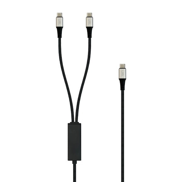 كابل LZEL Celeris Power C المزدوج المضفر من القماش USB-C إلى USB-C x2، بطول 1.2 متر - أسود