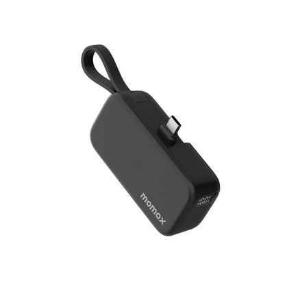 Momax 1-Power Mini 5000mAh حزمة بطارية بموصل USB-C قابل للطي مدمج (أسود)