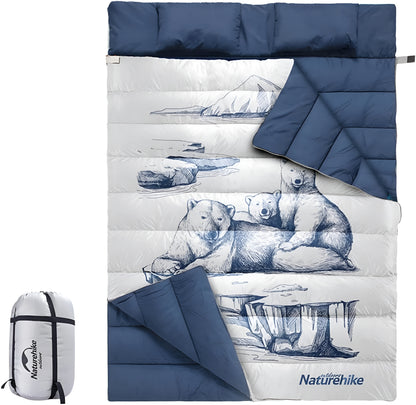 Naturehike Double Sleeping Bag Pattern With Pillow - Polar Bear (185+30)*145