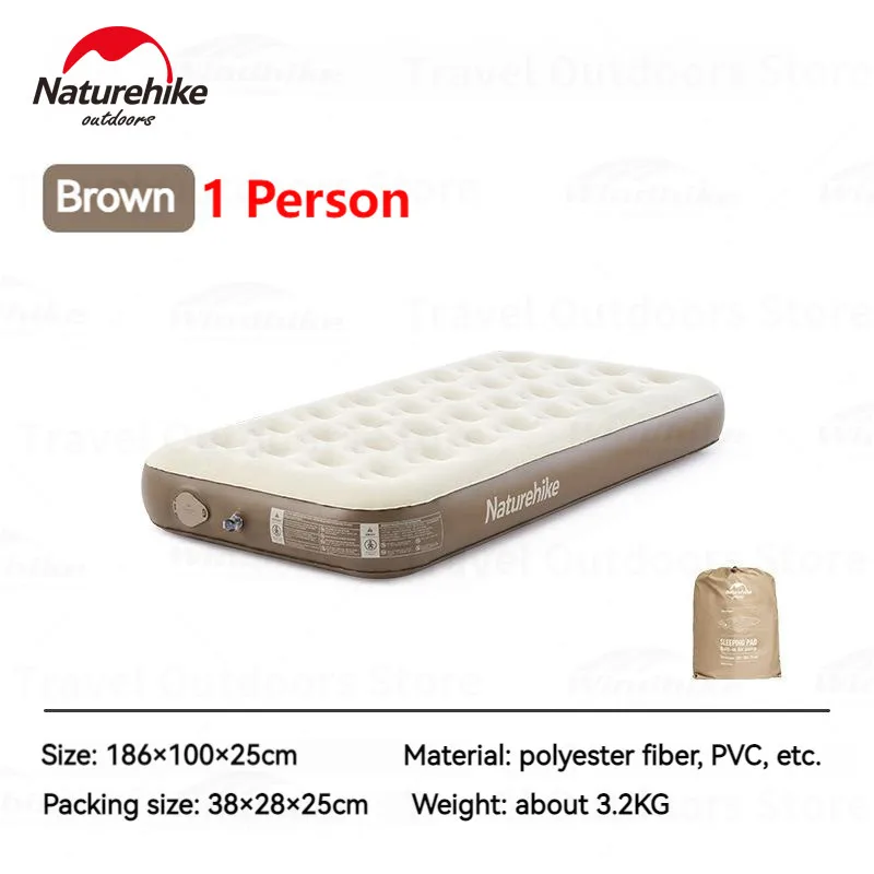 مرتبة Naturehike Chenjing C25 المنفوخة المرتفعة المصنوعة من مادة PVC مع مضخة مدمجة - كاكي فردية (186*100*25)