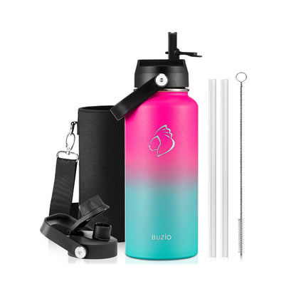 Buzio Duet Series Water Bottle with 2 Lids and Sleeve 1L - Sorbet