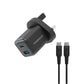 Powerology Dual Port Super Compact Quick Charger With USB-C To USB-C Cable 1.2m/4ft - Black