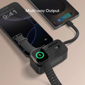 Momax 1-Power X Pro Mini⁺ 5000mAh Integrated Foldable USB-C Plug and Built-In USB-C Cable Battery Pack with Apple Watch Fast Charger - Black