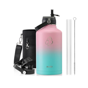 Buzio Duet Series Water Bottle with 2 Lids and Sleeve 1.9L - Pink Green