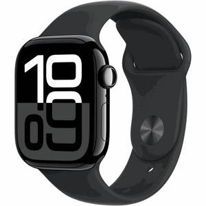 Apple Watch Series 10 GPS + Cellular 42mm Jet Black Aluminium Case with Black Sport Band - S/M