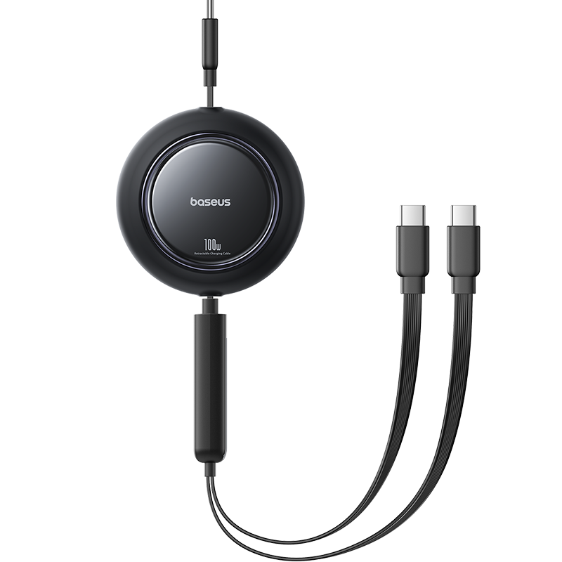 بيسوس كابل ٢ في ١ للشحن السريع القابل للسحب USB-C إلى C+C بقوة 100 واط وطول 1.2 متر - أسود
