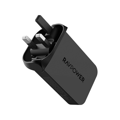 شاحن حائط راف باور بمنفذين USB-C وتقنية توصيل الطاقة (PD) بقدرة 100 واط وتقنية نيتريد الغاليوم (GaN) - أسود
