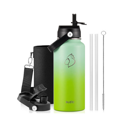 Buzio Duet Series Water Bottle with 2 Lids and Sleeve 1L - Gradient Green