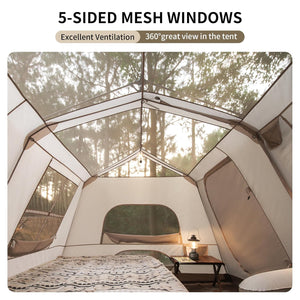 خيمة ناتشر هايك فيليدج 13 لخمسة إلى ثمانية أشخاص، تركيبها تلقائيًا، توفر مساحة واسعة (مع عمود للقاعة) - اللون البني