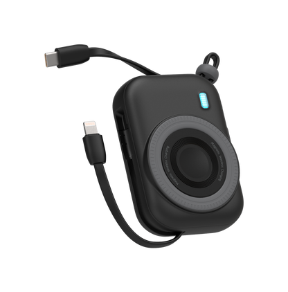 بنك طاقة مغناطيسي LZEL NanoFlex Nova بسعة 10000 مللي أمبير مع كابل USB-C PD مدمج - أسود