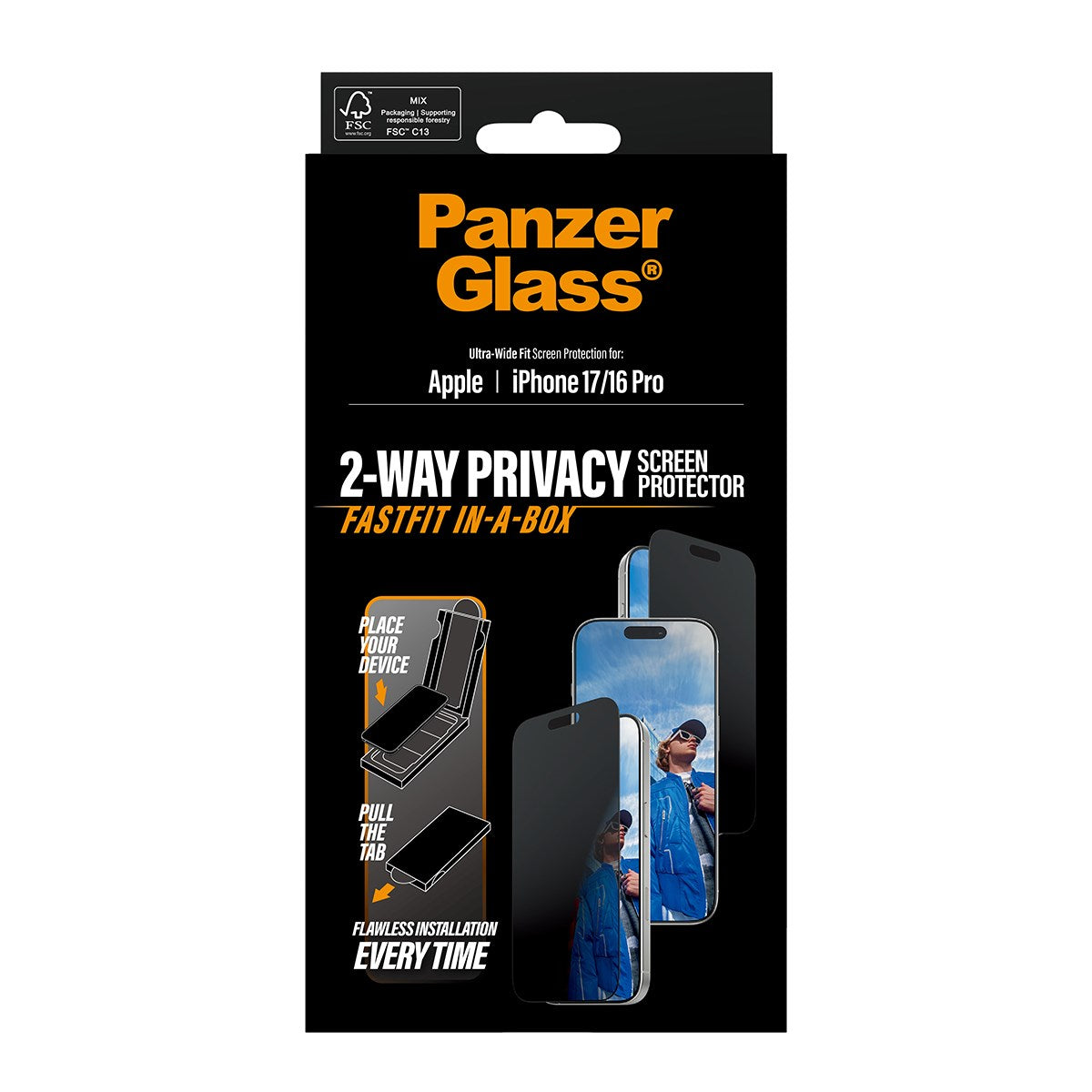 PanzerGlass 2-Way Privacy Screen Protector iPhone 17| Ultra- Wide Fit w. EasyAligner