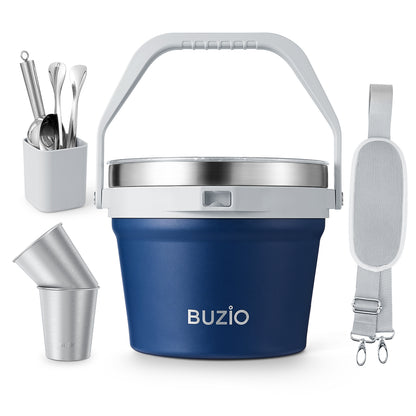 Buzio Insulated Ice Bucket 7L with Lid Scoop Tongs and 2 Cups - Blue