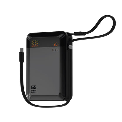 بنك طاقة LZEL Zenoflex Charge+ Mini بسعة 20000 مللي أمبير، يدعم الشحن السريع PD3.0 و QC3.0، بقوة 65 واط، بمنفذ USB-C - رمادي