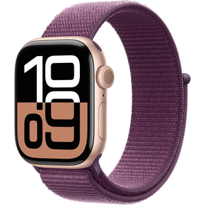 Apple Watch Series 10 GPS + Cellular 42mm Rose Gold Aluminium Case with Plum Sport Loop