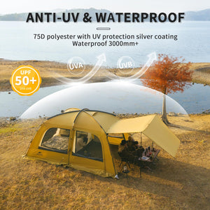 Naturehike Dune 10.9 One Bedroom & One Room Tent With Stack Nozzle - Earthy Yellow (420*260*200)