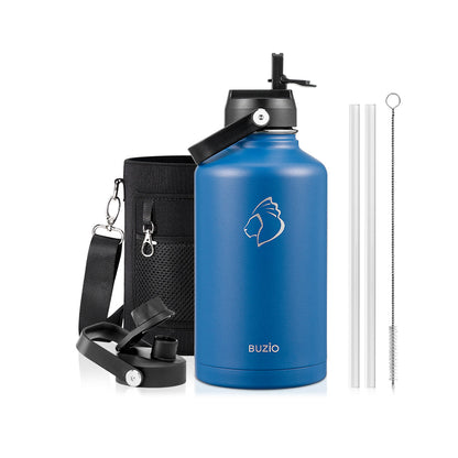 Buzio Duet Series Water Bottle with 2 Lids and Sleeve 1.9L - Blue
