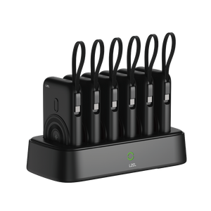 LZEL HexaEnergia Station 6x Wireless Powerbank Charging Dock | 10000mAh Battery | Built-in Cable | Black