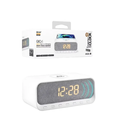 XPower QIC4 All-In-One 15W Wireless Charging + Bluetooth Speaker Alarm Clock - White