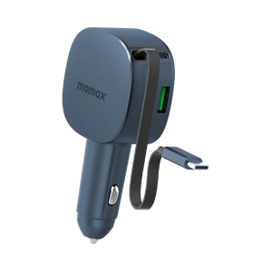 Momax 1-MOVE+60W 2-Port Car Charger with Built-in Retractable cable (Grey)