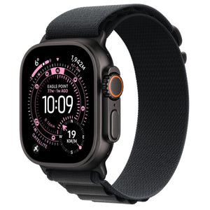 ساعة أبل ألترا 3 GPS + خلوية 49 مم، هيكل من التيتانيوم الأسود مع سوار ألبين أسود - متوسط