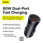 Baseus Golden Contactor Max Dual Fast Charger Car Charger U+U 60W Dark Gray