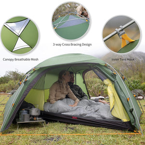 Naturehike Cloud-Peak Hexagonal 4 Season Tent - Frost Green (210*(72+130+72)*105)