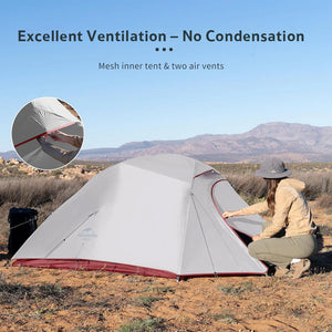 Naturehike Cloud Up Ultralight 3 Person Tent (Upgraded)- Light Grey/Red ((215+75)*180*110)